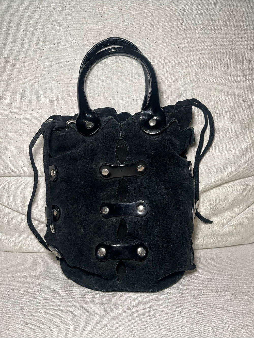 Dolce & Gabbana Black Suede Bondage Handbag